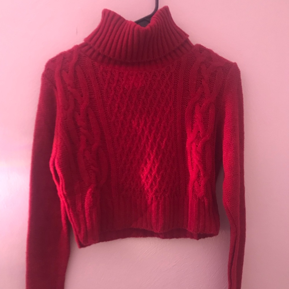 Boohoo cropped red turtleneck sweater